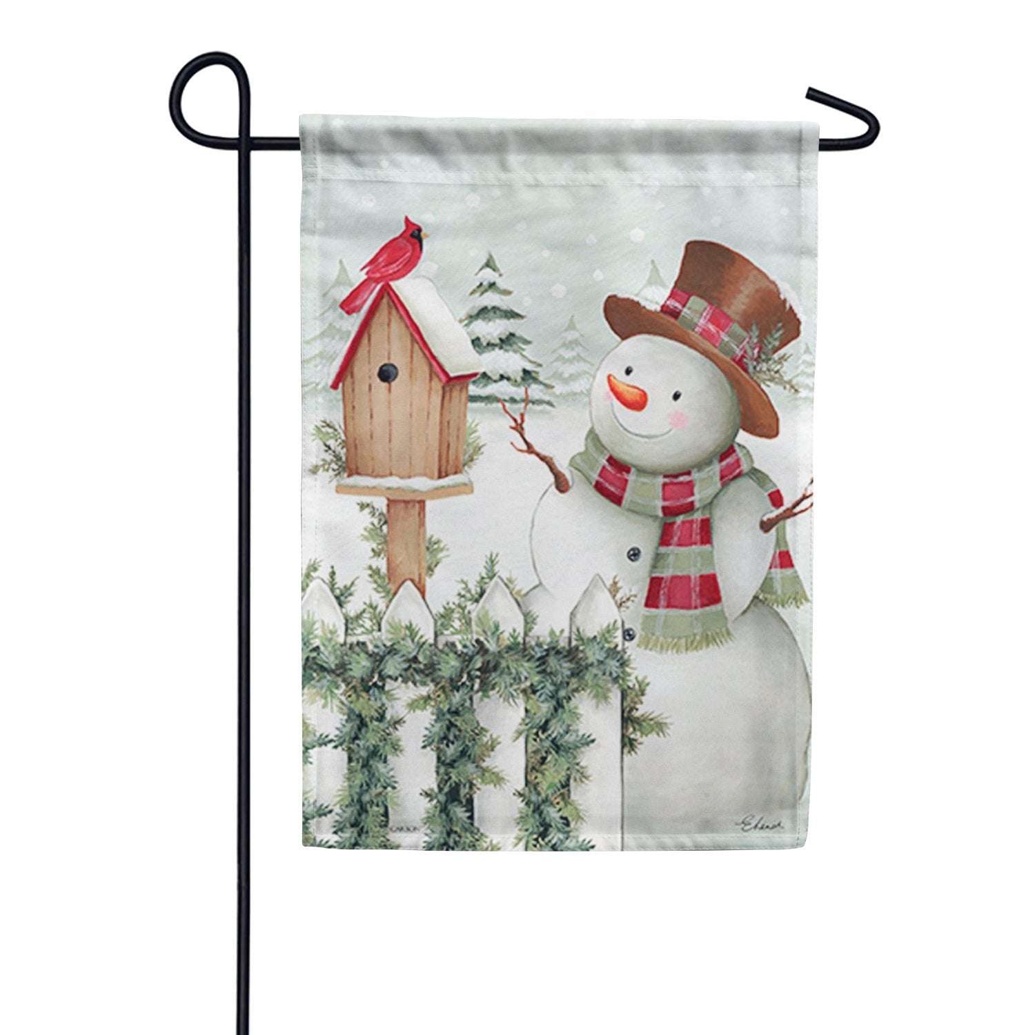 Winter Snowman Cardinal Garden Flag