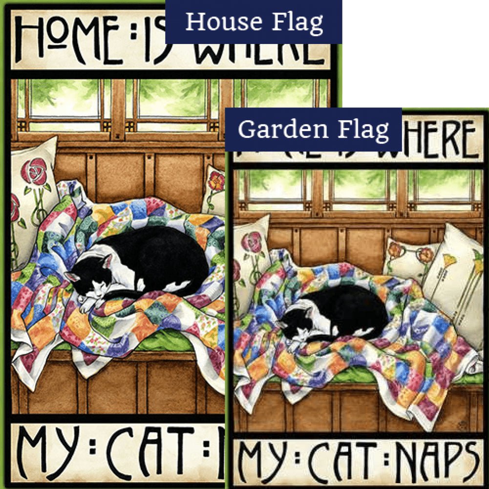 Home is Where my Cat Naps Flags Set (2 Pieces)