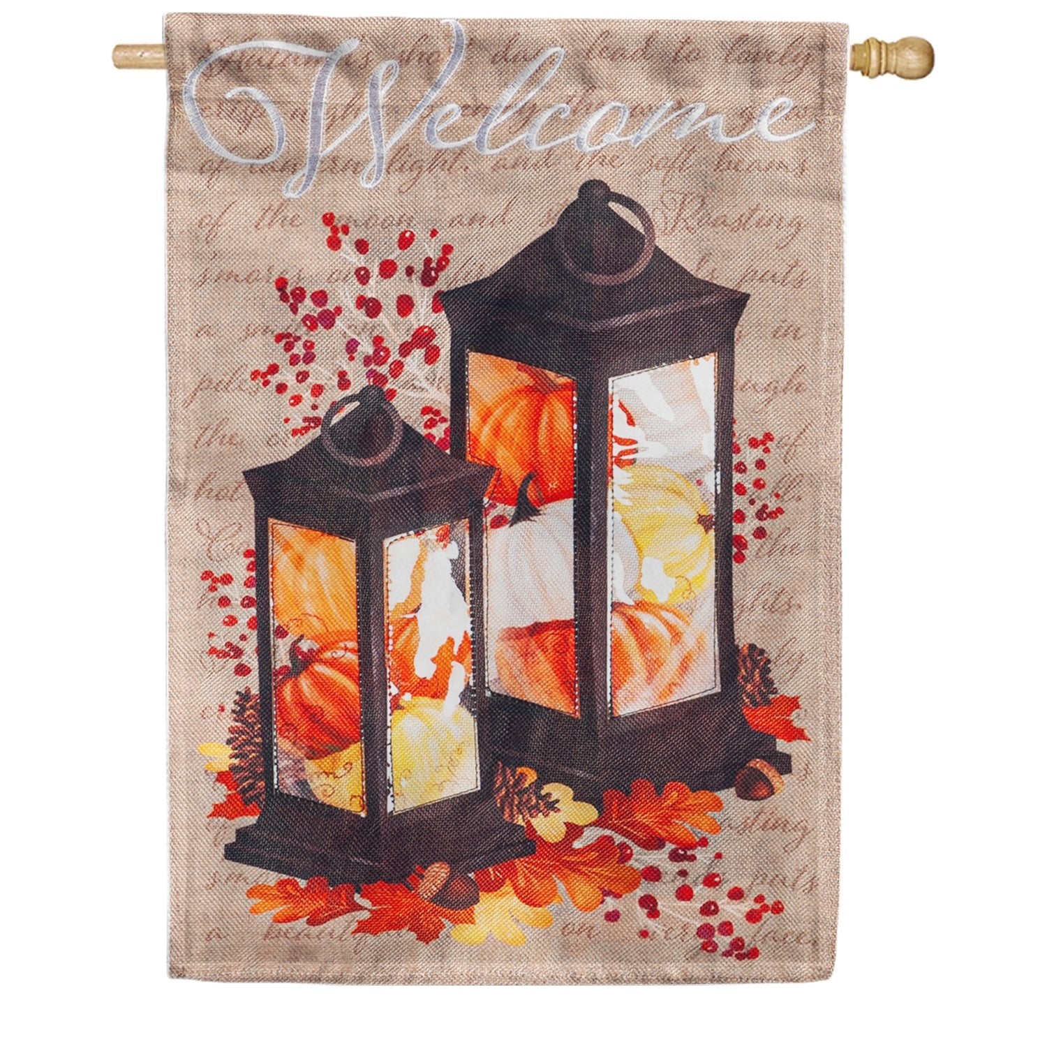 Pumpkin Lanterns Burlap Double Sided House Flag