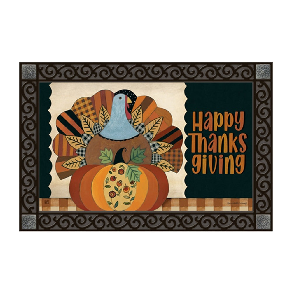Happy Thanksgiving Turkey Plaid MatMate