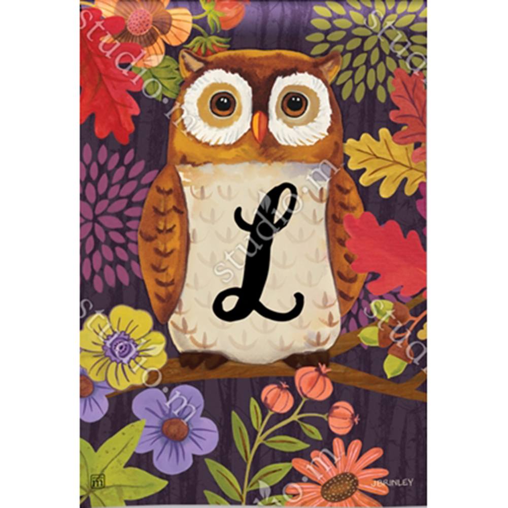 Floral Owl Monogram Garden Flag