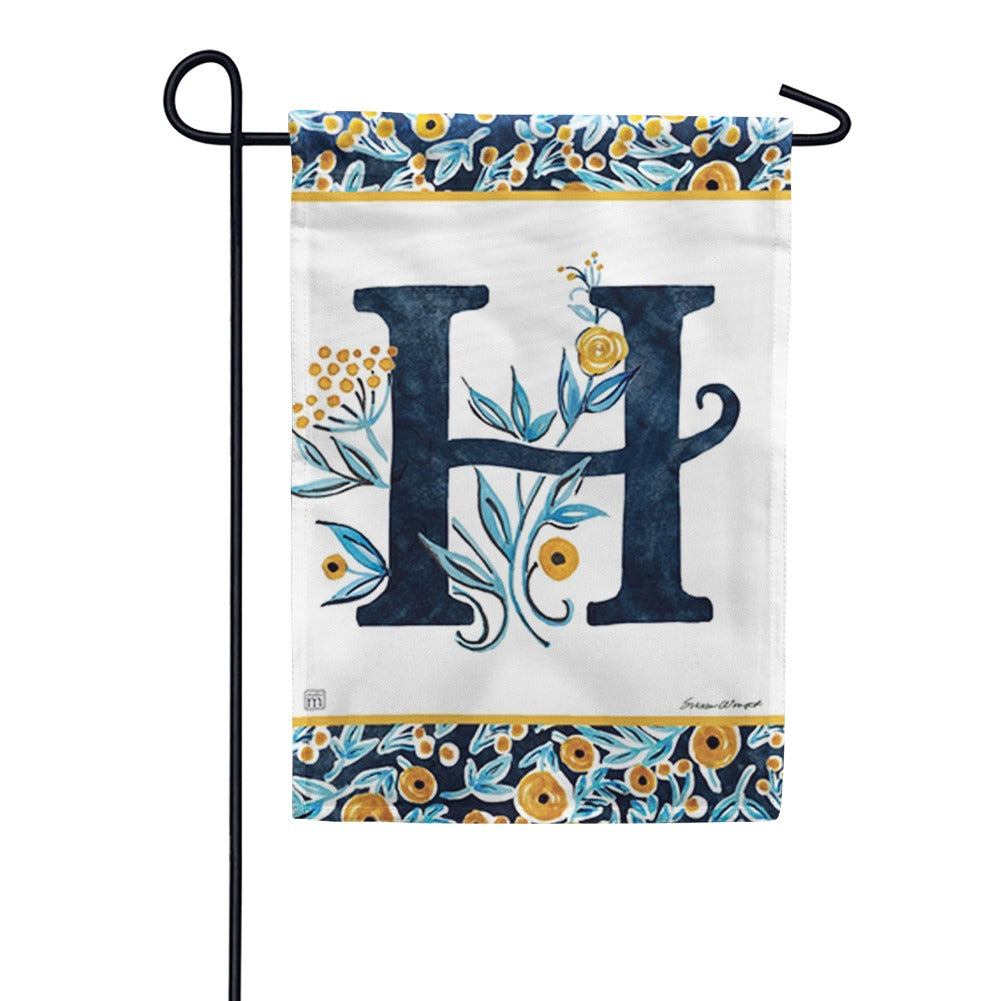 Indigo Elegance Monogram Garden Flag