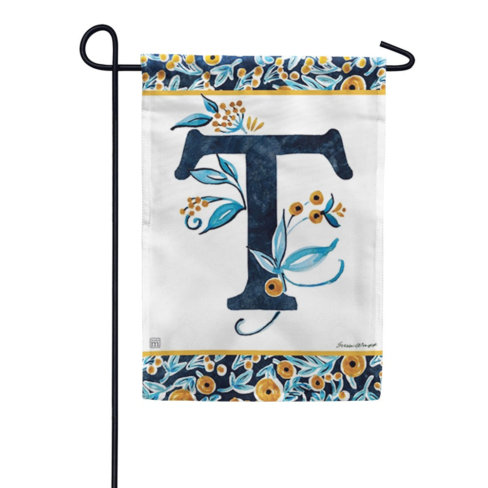 Indigo Elegance Monogram Garden Flag