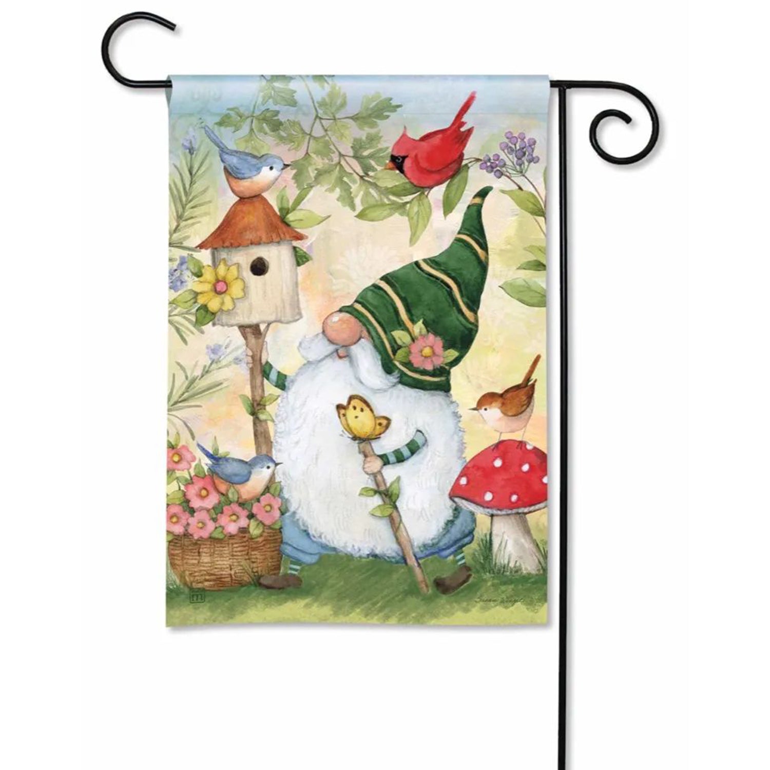 Birdhouse Gnome Garden Flag