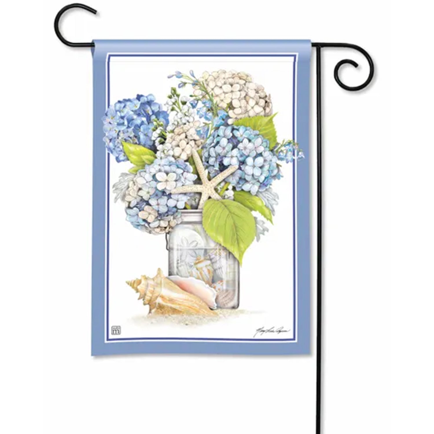 Hydrangeas and Shells Garden Flag