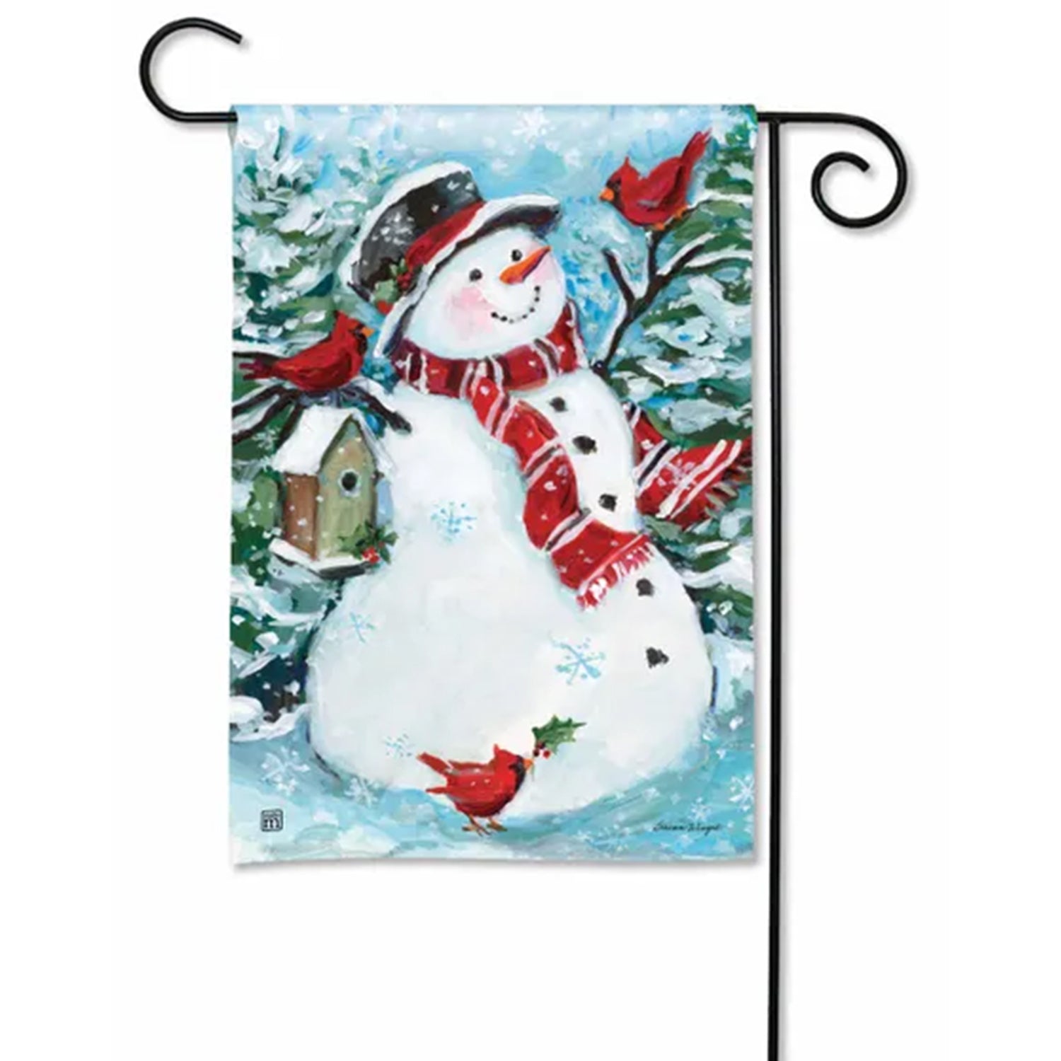 Snowman with Cardinals Garden Flag