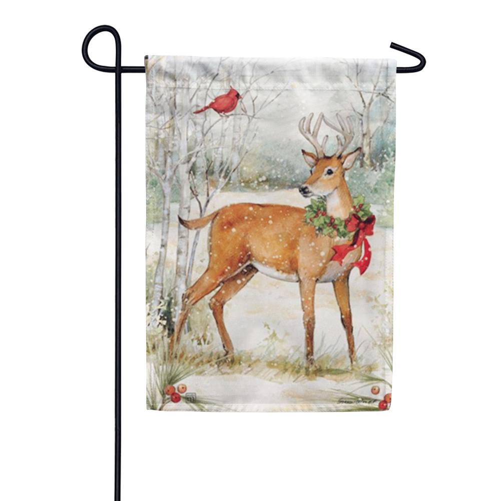 Woodland Christmas Deer Garden Flag