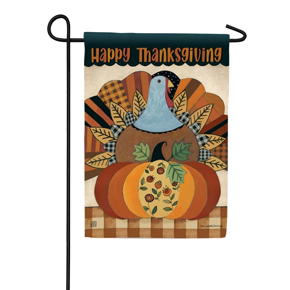 Happy Thanksgiving Turkey Plaid Garden Flag