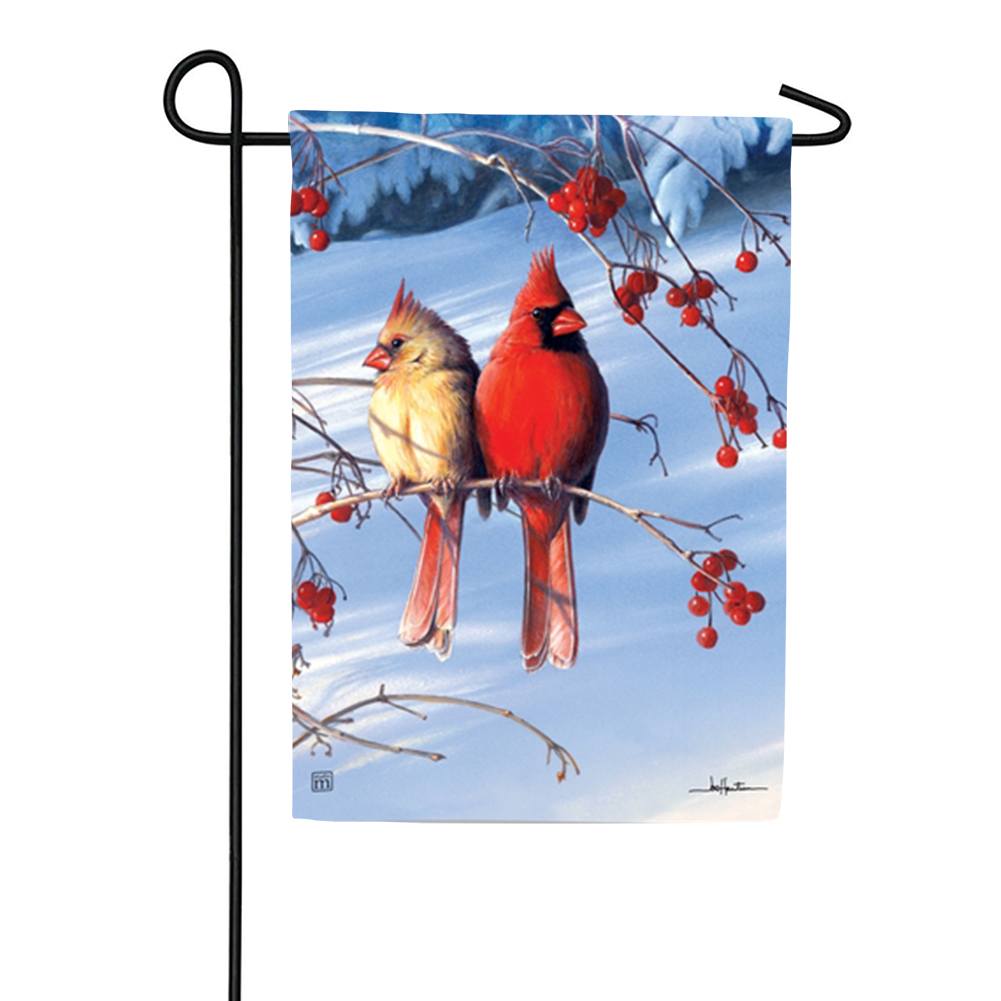 Winter Cardinals in Snow Garden Flag