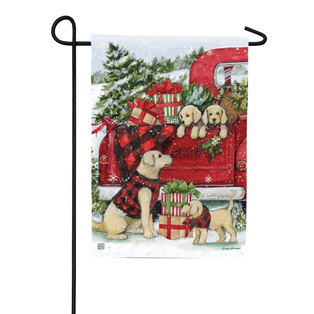 Magnet Works Christmas Puppies Garden Flag