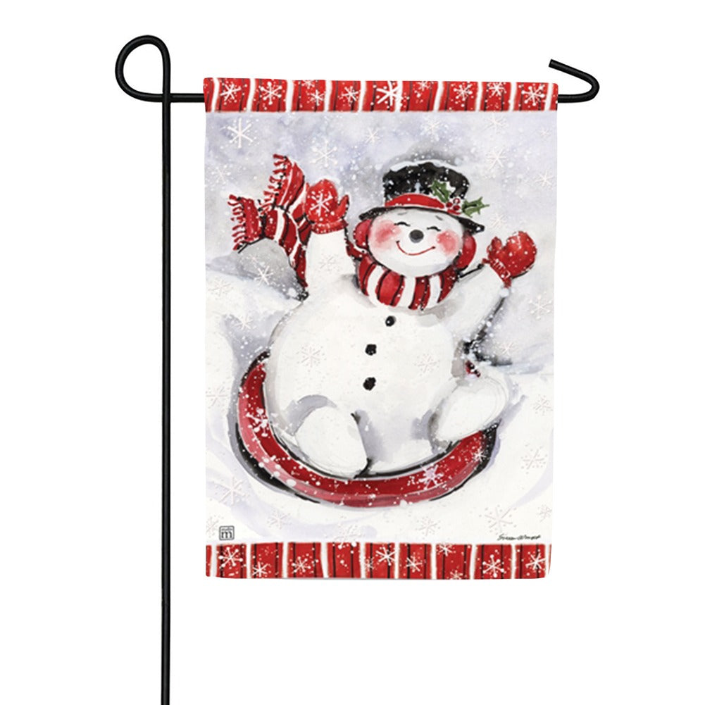 Sledding Snowman Garden Flag