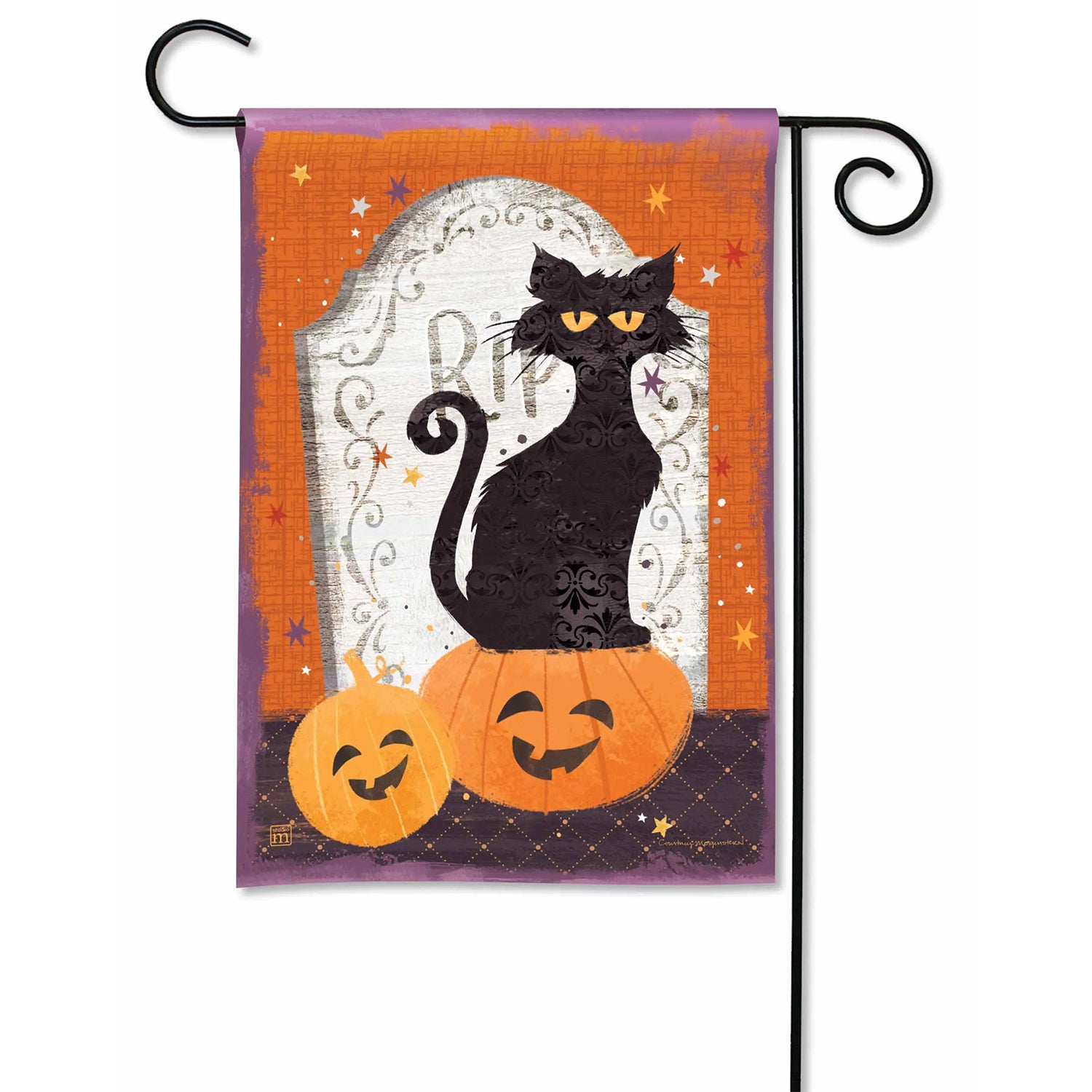 Black Cat and Pumpkins Garden Flag