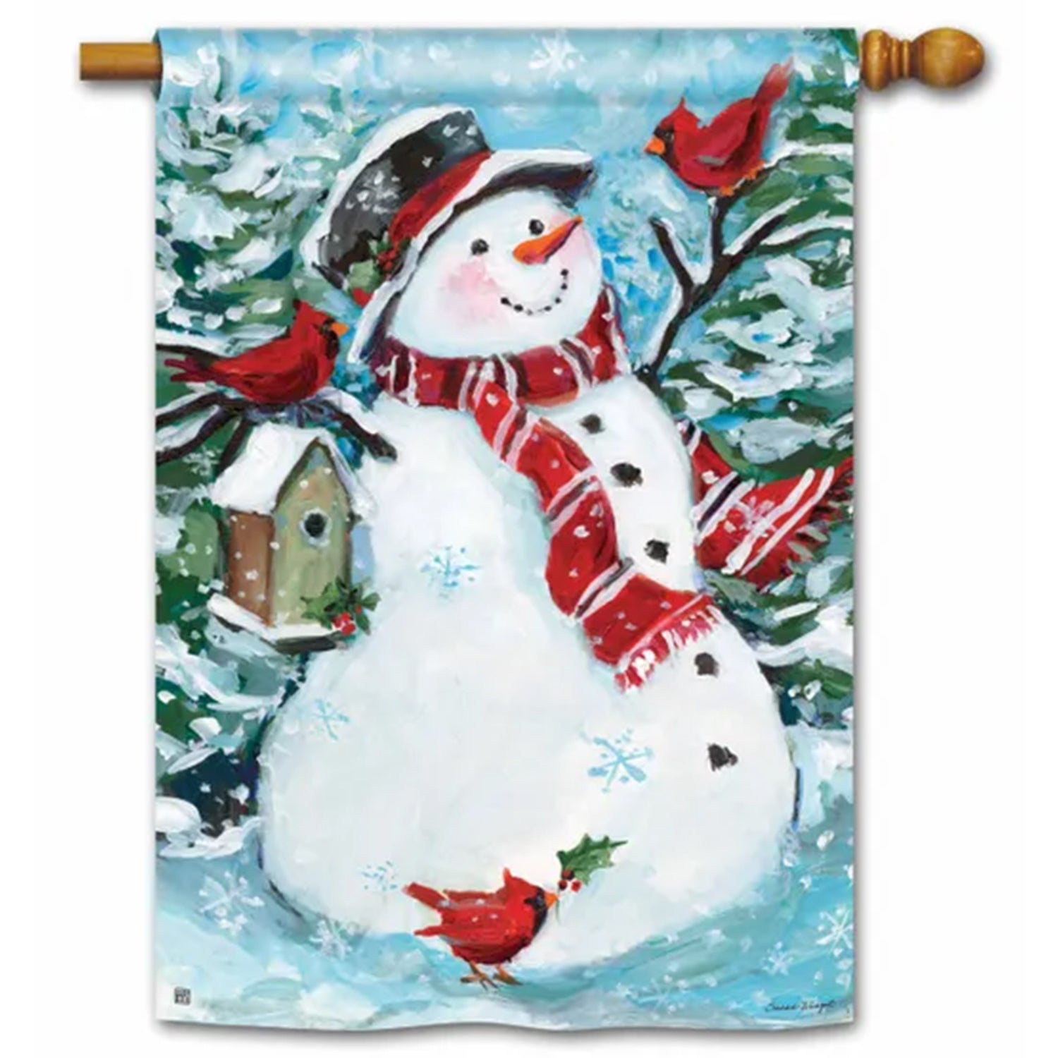 Snowman with Cardinals House Flag