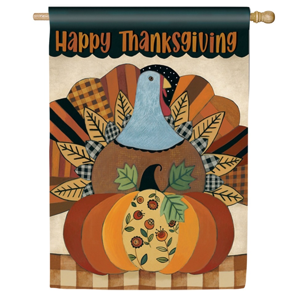 Happy Thanksgiving Turkey Plaid House Flag