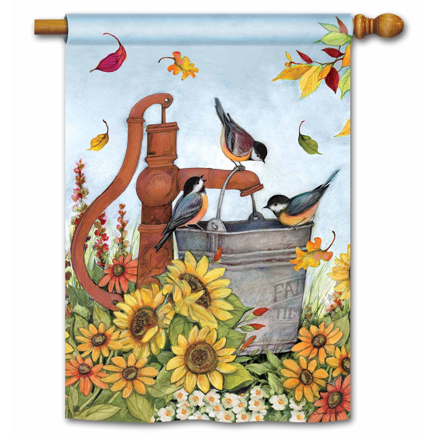 Water Bucket Birds House Flag