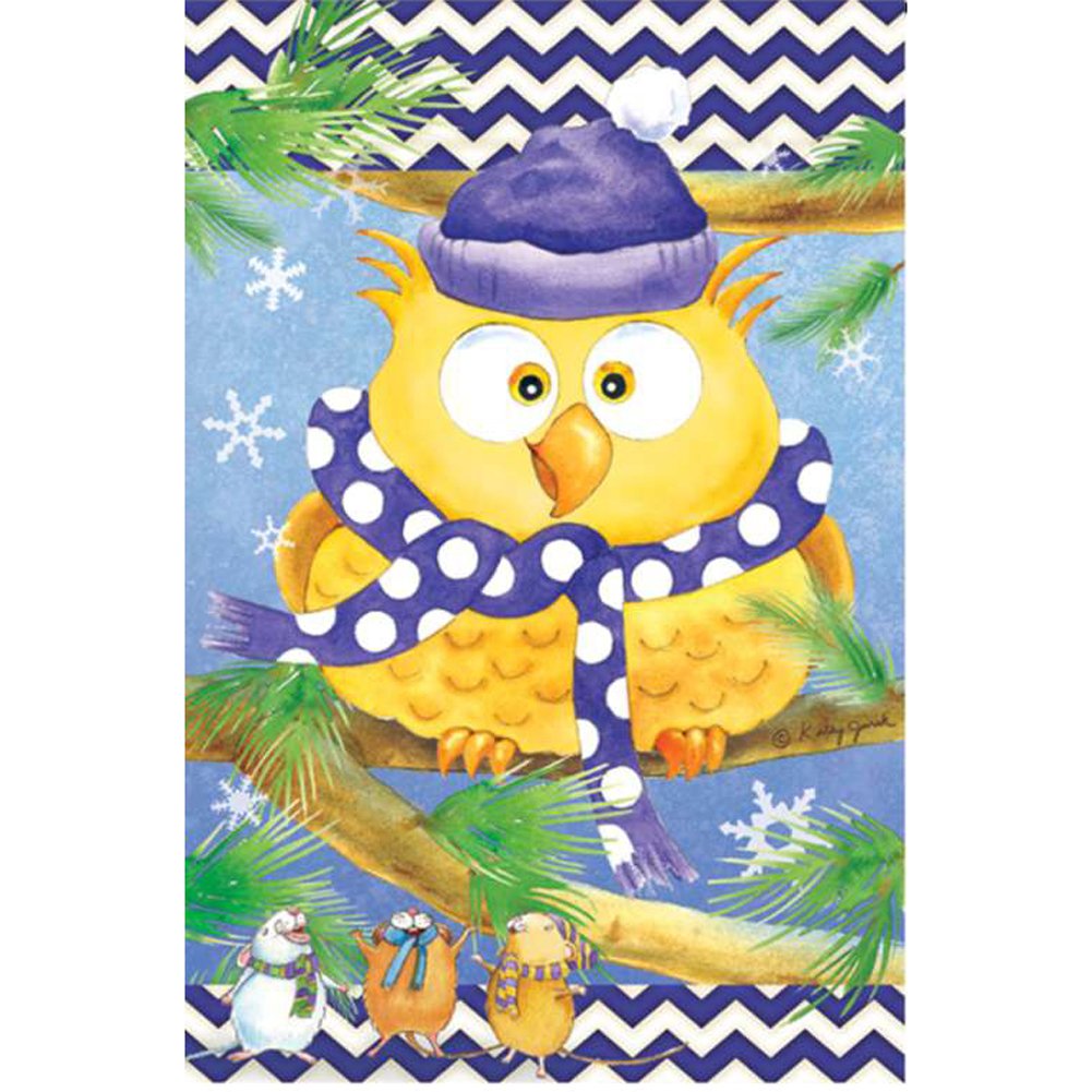 Winter Owl Purple Illuminated Garden Flag