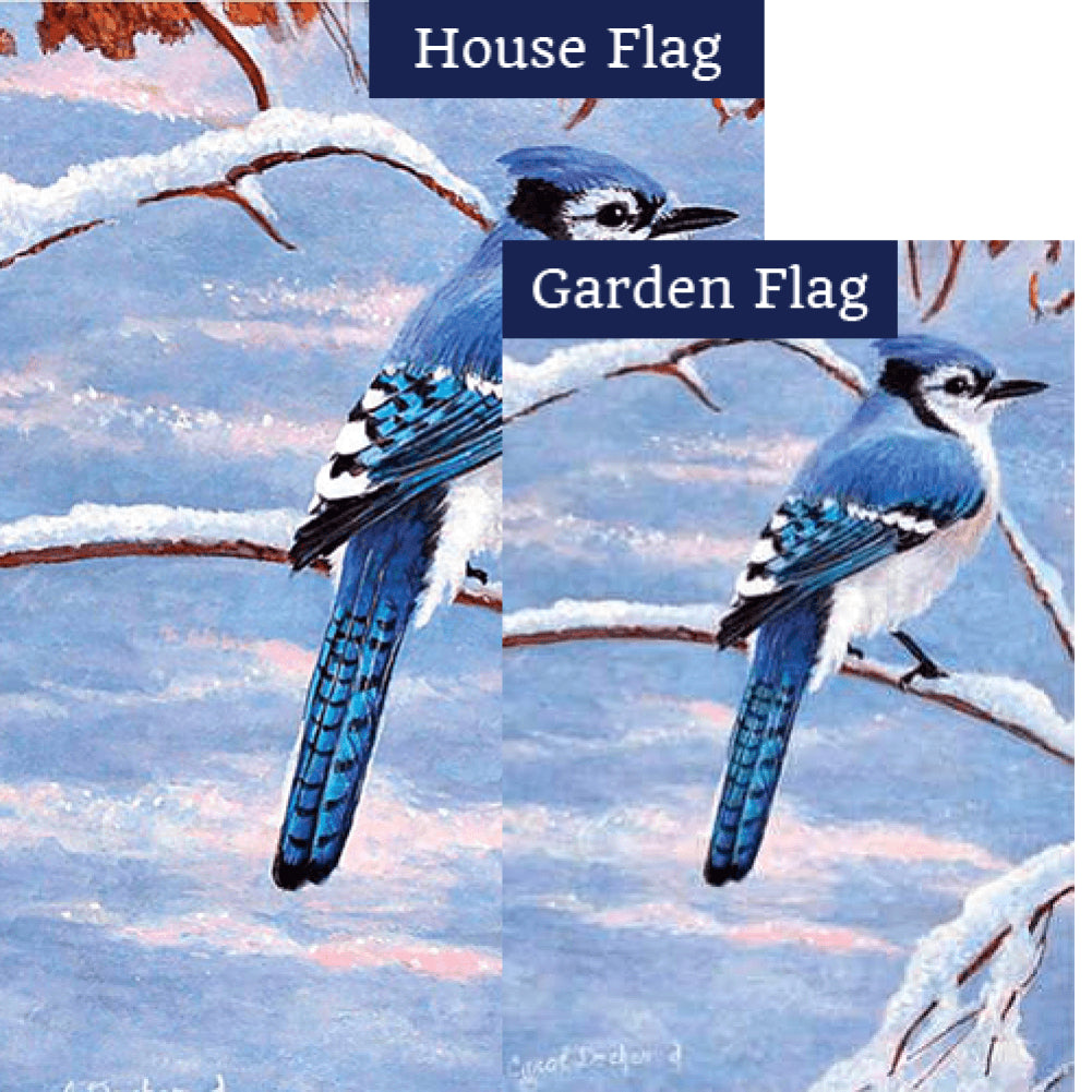Winter Blue Jay Illuminated Flags Set (2 Pieces)