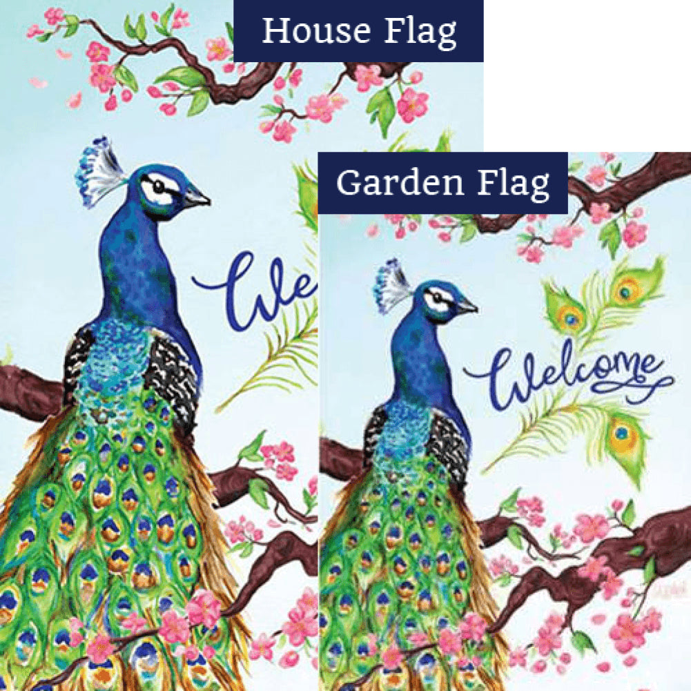 Welcome Peacock Double Sided Flags Set (2 Pieces)