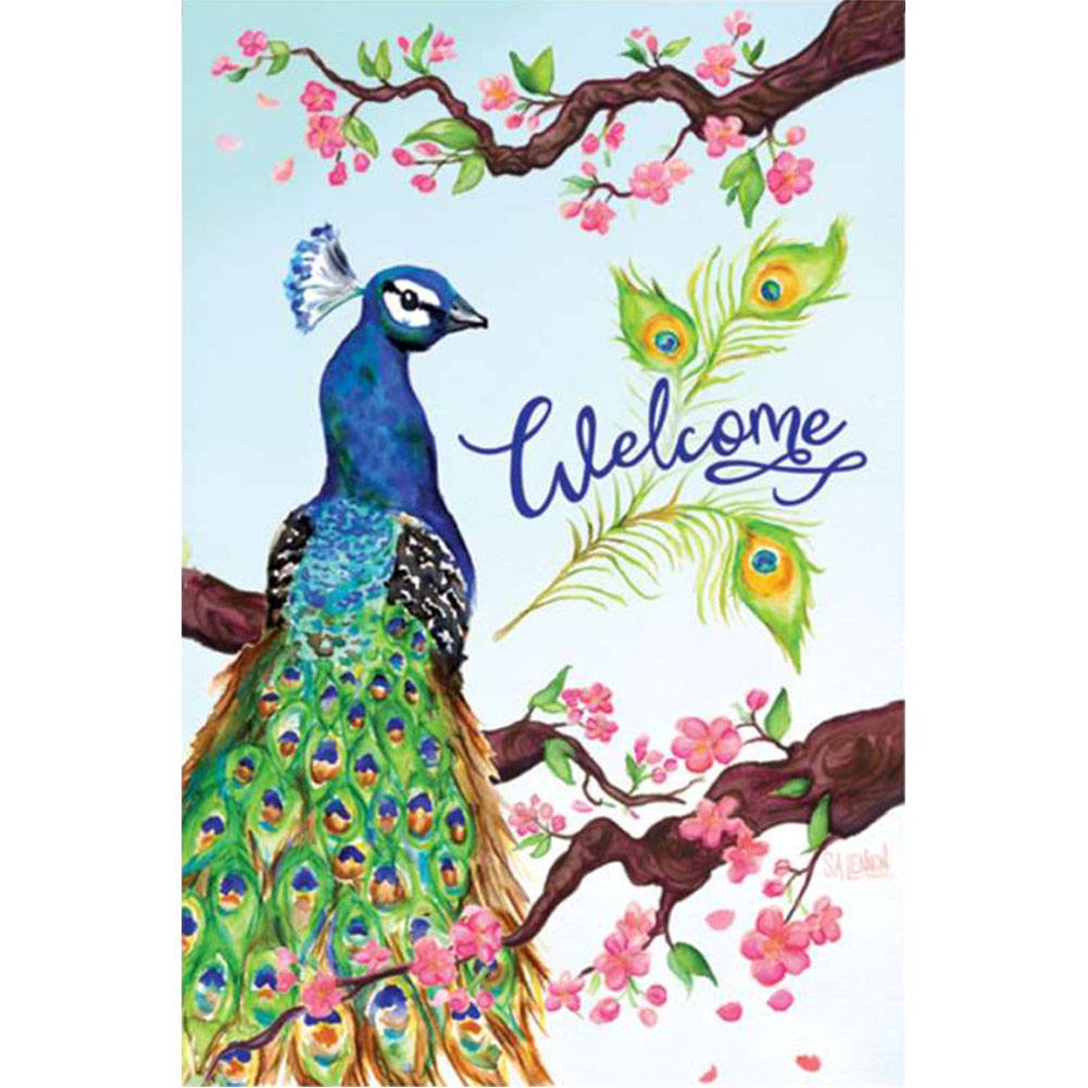 Welcome Peacock PremierSoft Double Sided Garden Flag
