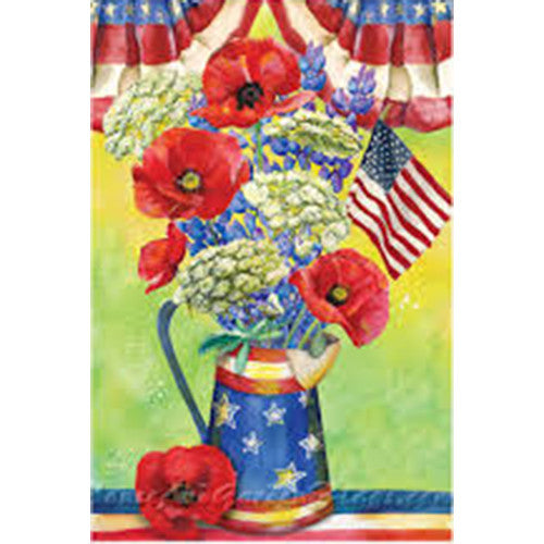 Patriotic Watering Can Bouquet Illuminated House Flag