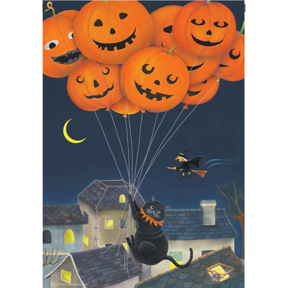 Black Cats With Balloons Illuminated House Flag