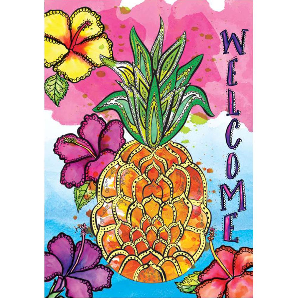 Welcome Pineapple Tropical Illuminated House Flag