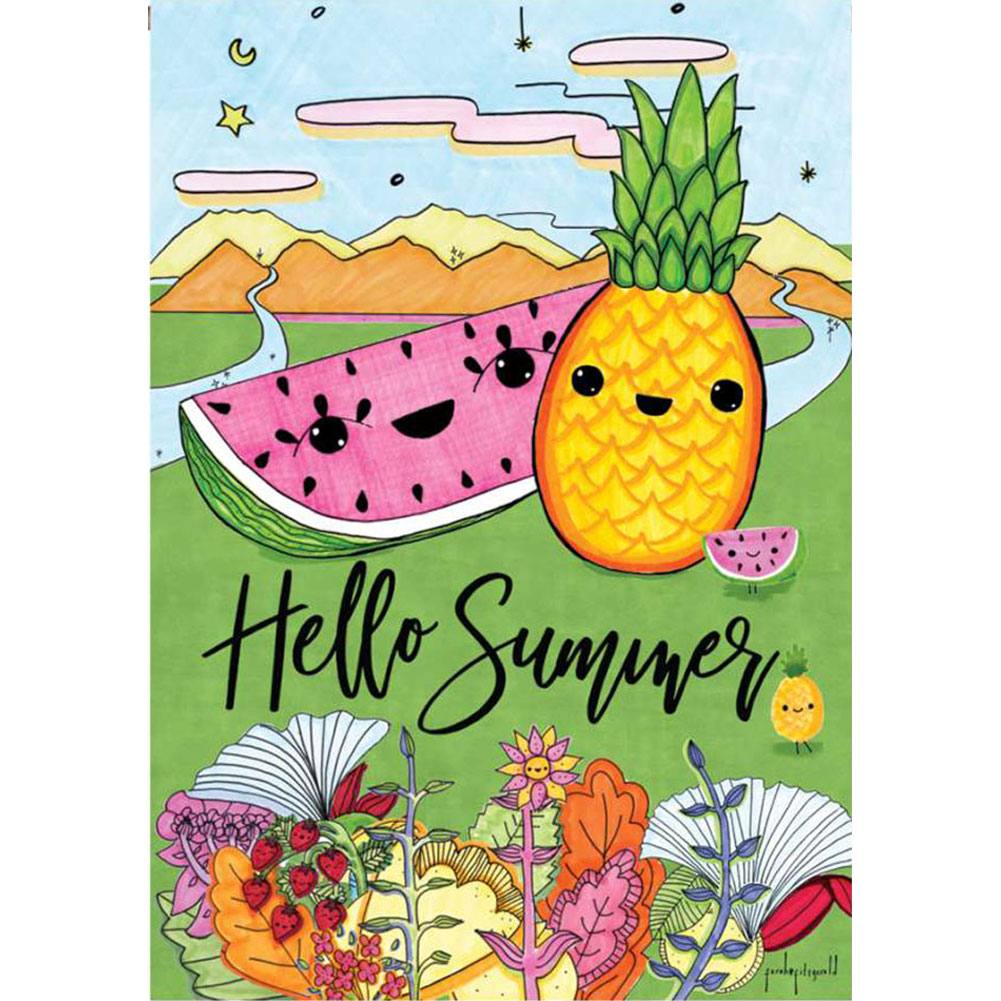Hello Summer Floral PremierSoft Double Sided House Flag