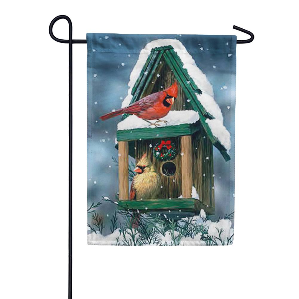 Cardinals in Snow Garden Flag