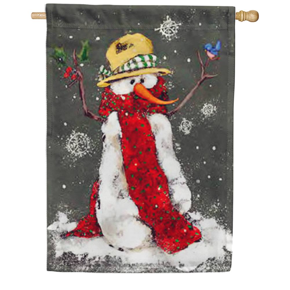 Red Scarf Snowman House Flag