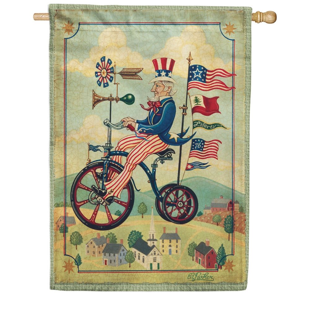 Patriotic Bikes 'n Stripes House Flag