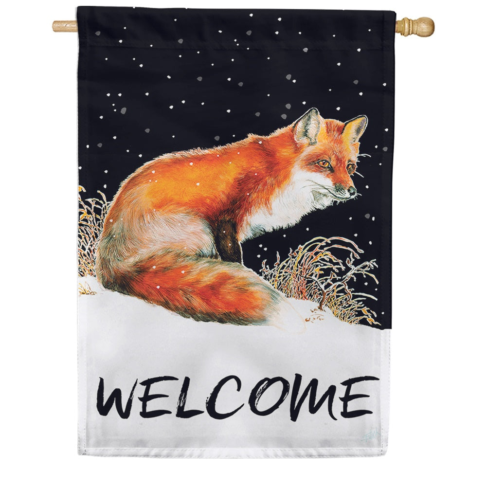 Winter Welcome Fox House Flag