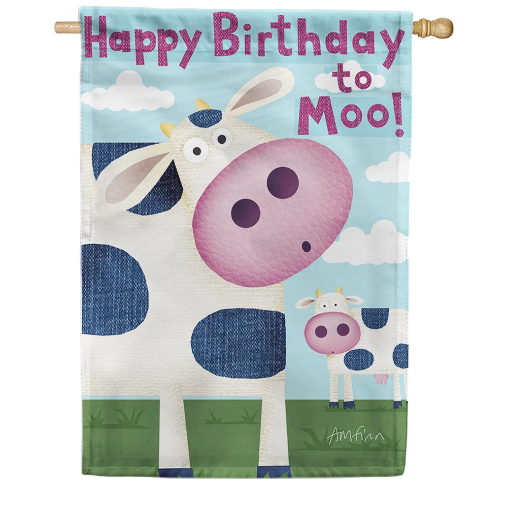 Happy Birthday Moo House Flag