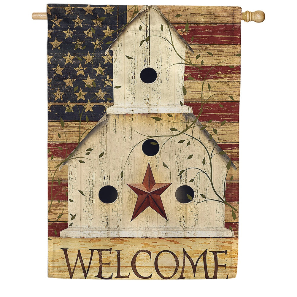 Americana Birdhouse Welcome House Flag