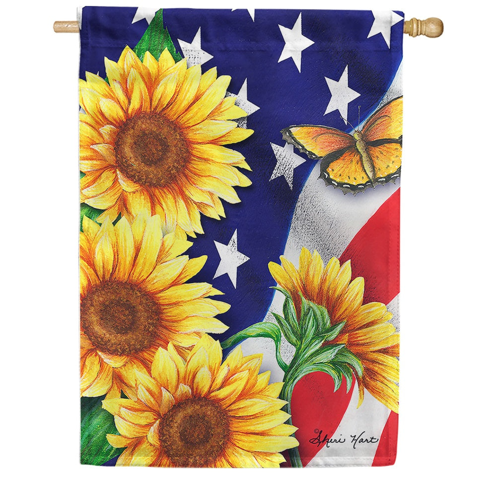 American Sunflowers Butterfly House Flag