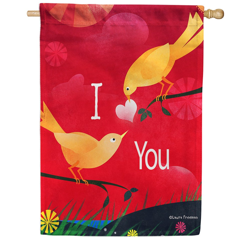 Valentine Birds House Flag