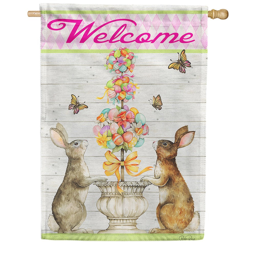 Easter Bunny Topiary House Flag