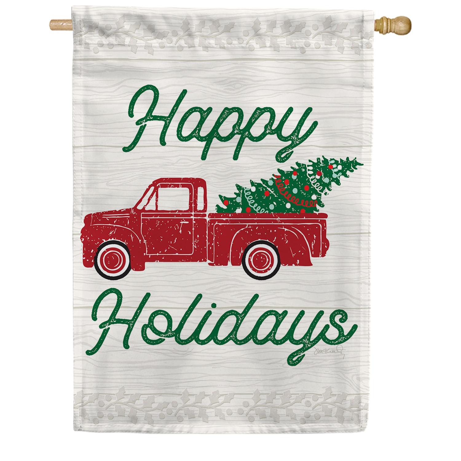 Toland Red Truck Christmas House Flag
