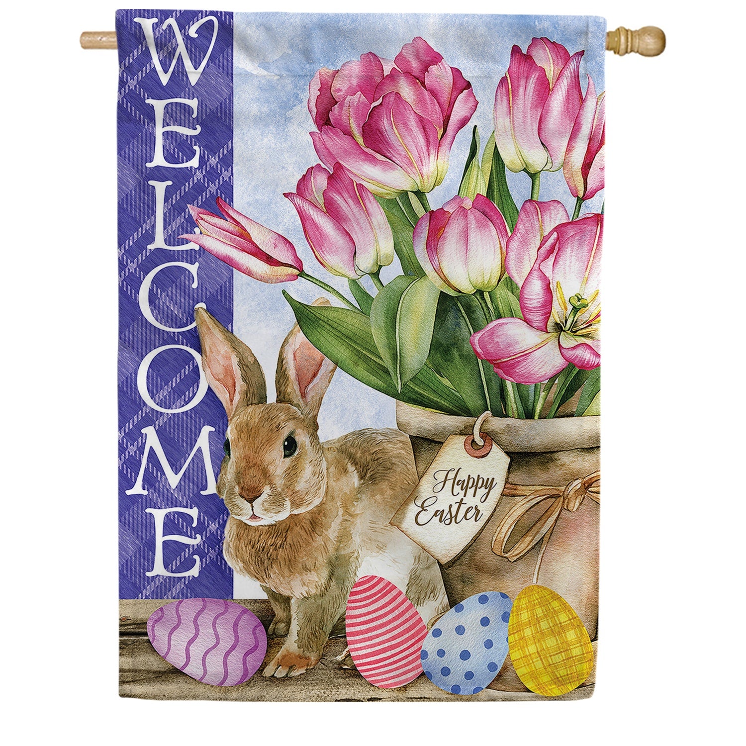 Welcome Easter Tulips House Flag