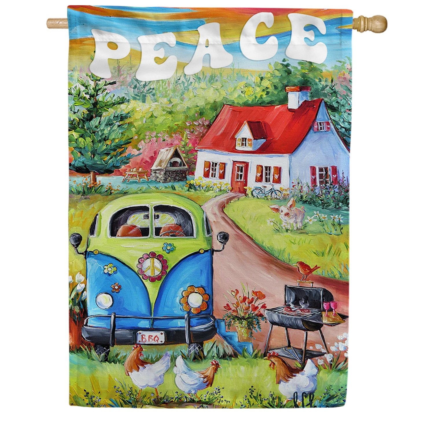 Peace Van Farm House Flag