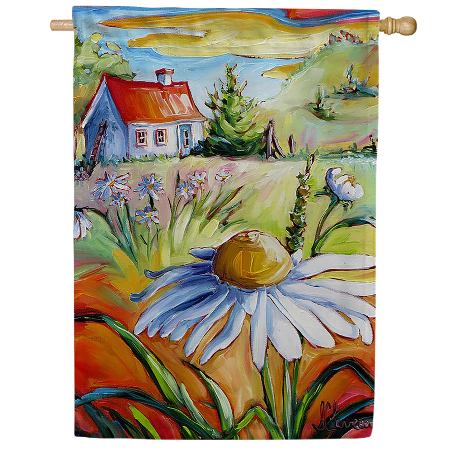 Cottage Daisy Farm House Flag