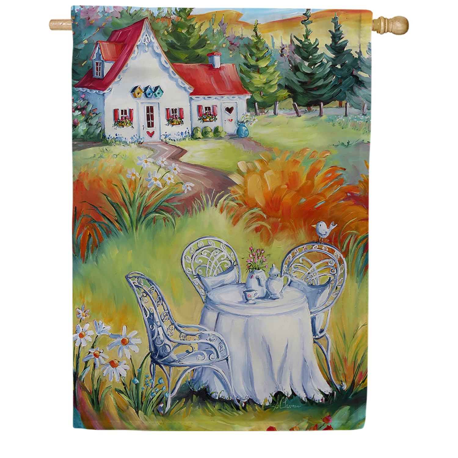 Cottage Tea Party House Flag