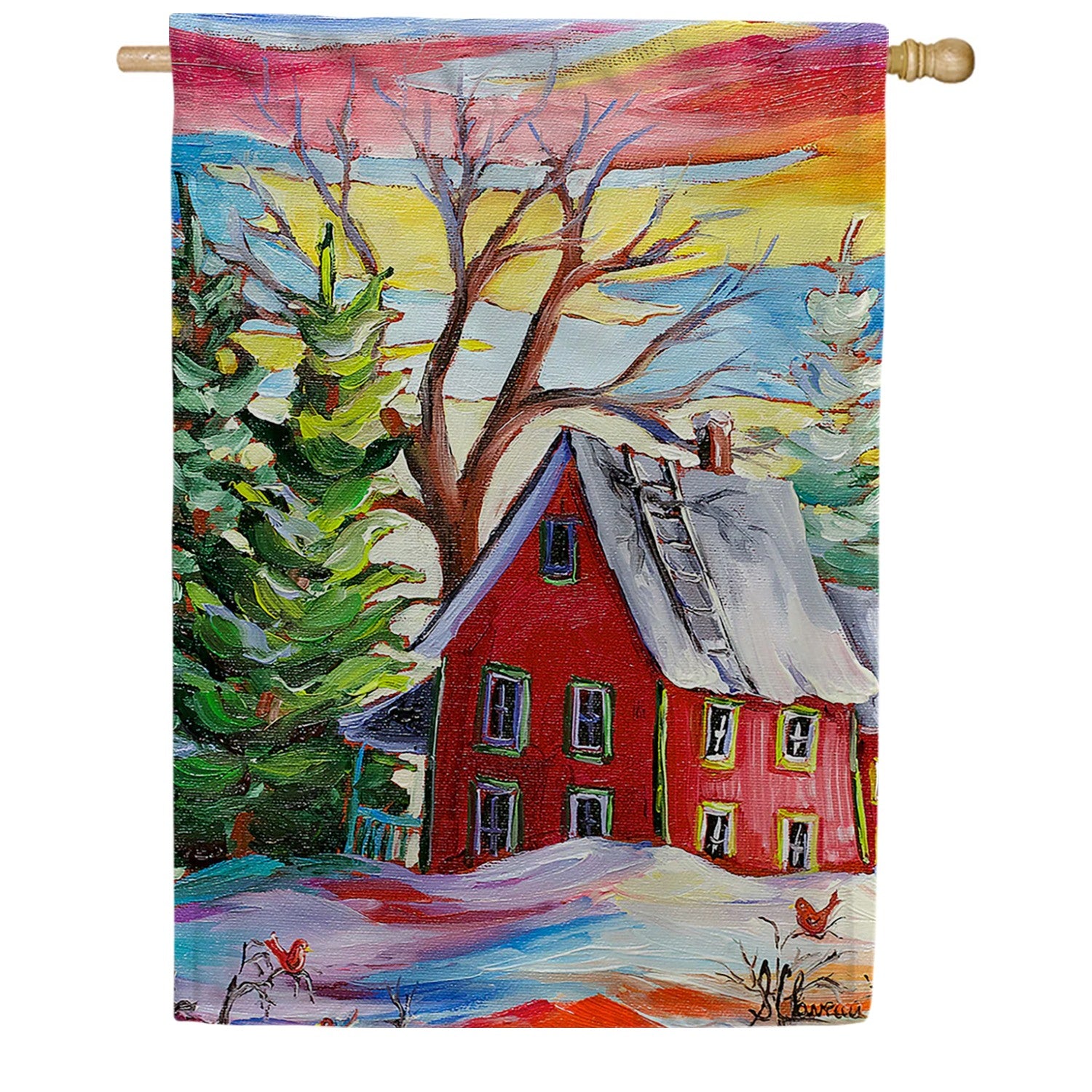 Winter Farmhouse House Flag