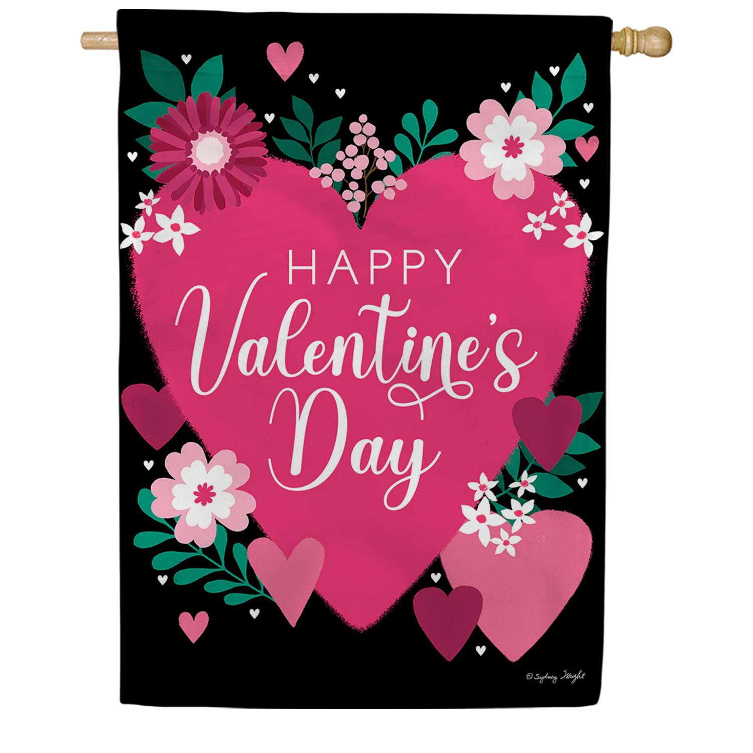 Valentines Flower Hearts House Flag