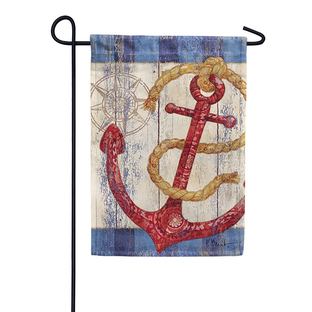 Rustic Anchor And Compass Garden Flag