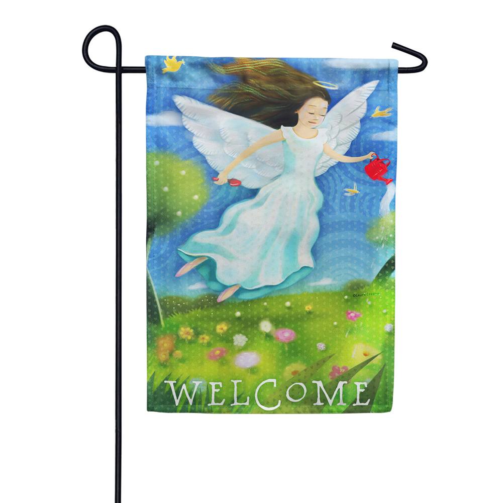 Watering Can Angel Welcome Garden Flag