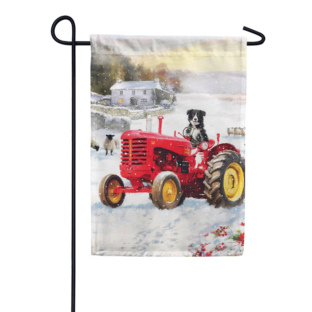 Tractor Dog Garden Flag