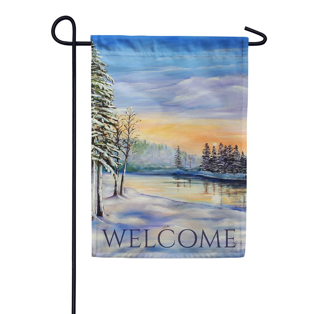 Winter River Welcome Garden Flag