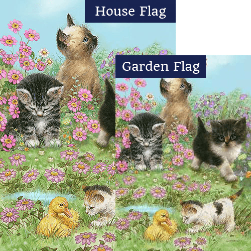 Flowers and Kittens Flags Set (2 Pieces)