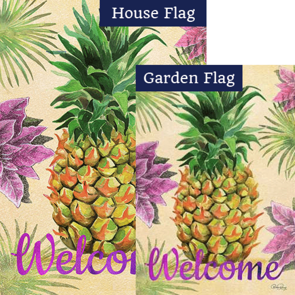 Welcome Floral Pineapple Flags Set (2 Pieces)