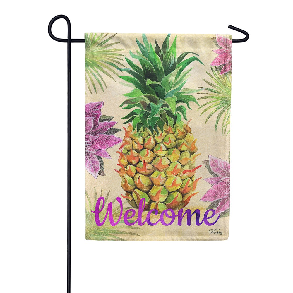 Welcome Floral Pineapple Garden Flag